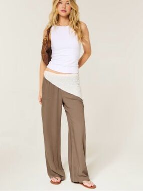 Hollister Co Women's taupe wide leg casual slub pull on pants size large